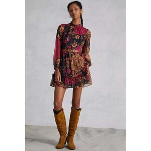 Anthropologie Porridge Mini Dress Floral S Ruffle Boho Whimsigoth Cottagecore